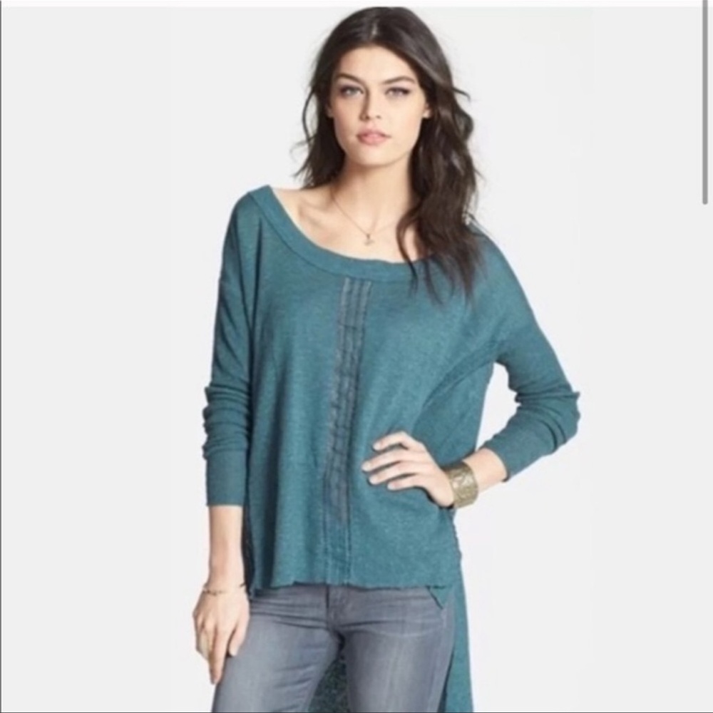 Free People Lace Road Linen Blend Hi Low Pullover